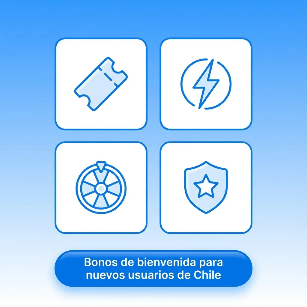 Banner de bono de bienvenida Chile con fichas de casino, tragamonedas y apuestas deportivas destacando giros y porcentajes