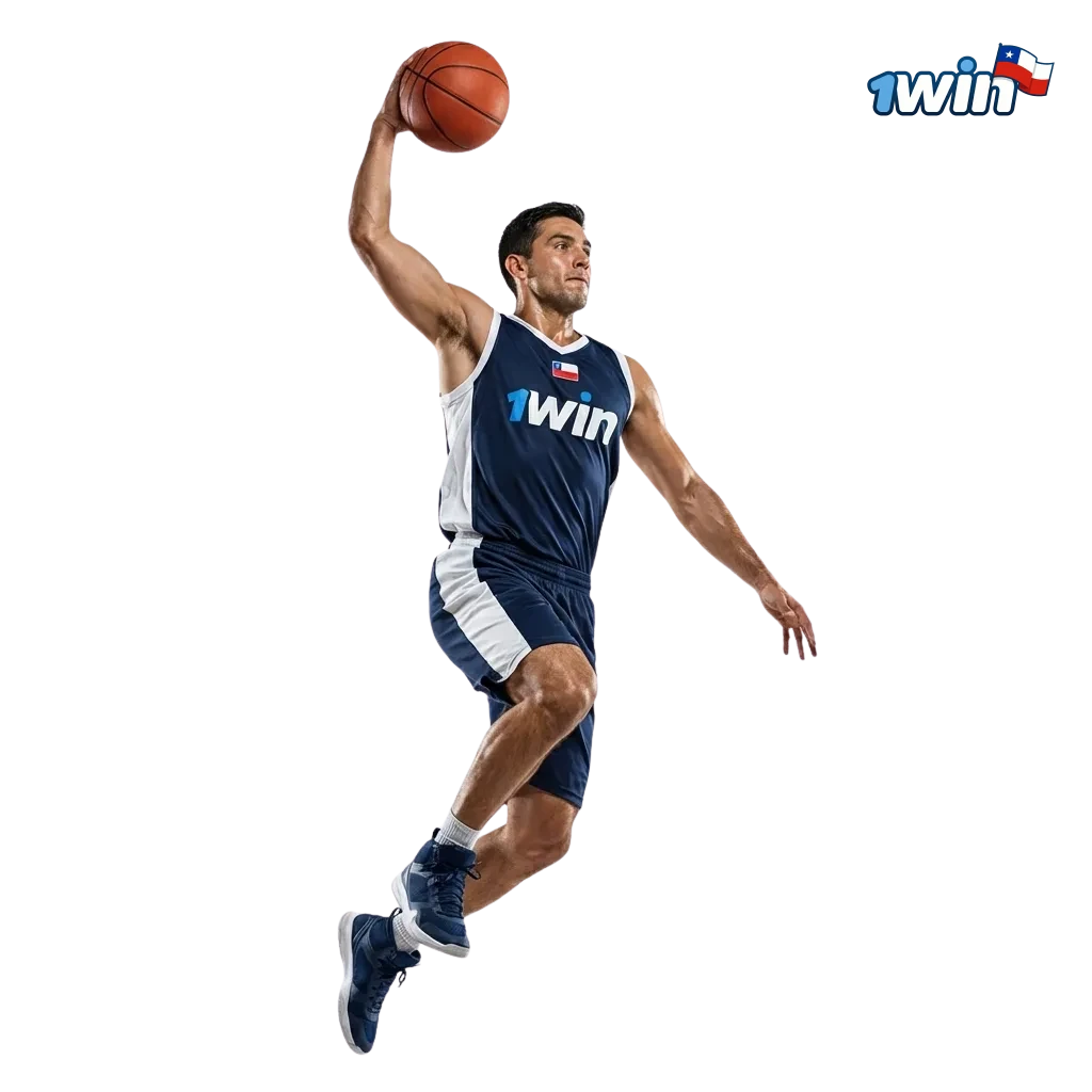 Pantalla de 1win Chile con apuestas de básquetbol, cuotas en vivo, estadísticas y bono de bienvenida en computador y celular.