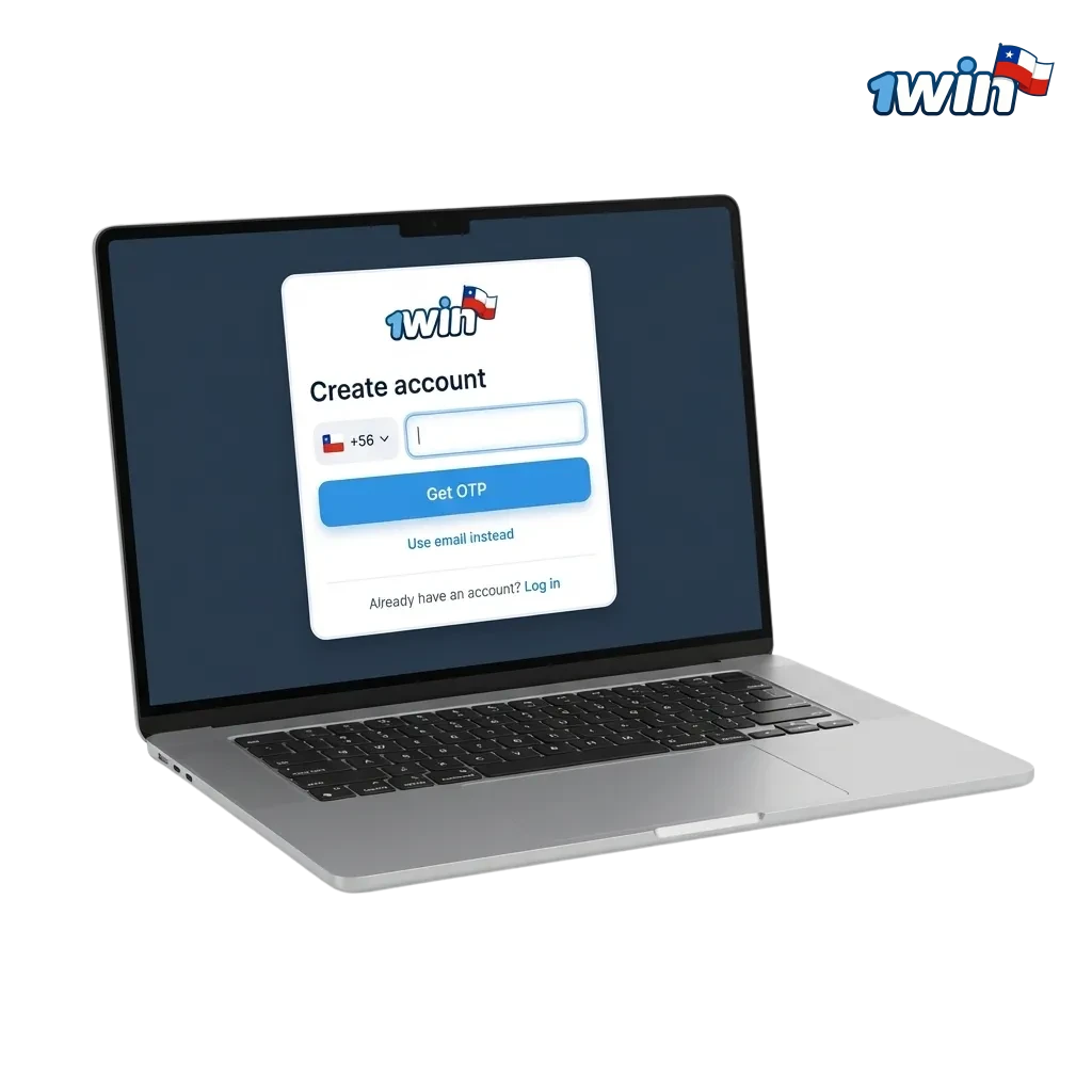 Ilustración del registro en 1win Chile con opciones de cuenta rápida y bono de bienvenida progresivo para casino y apuestas